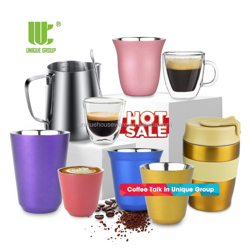 Popular Luxury Gold Copper Black Double Wall Metal Espresso Coffee Cups