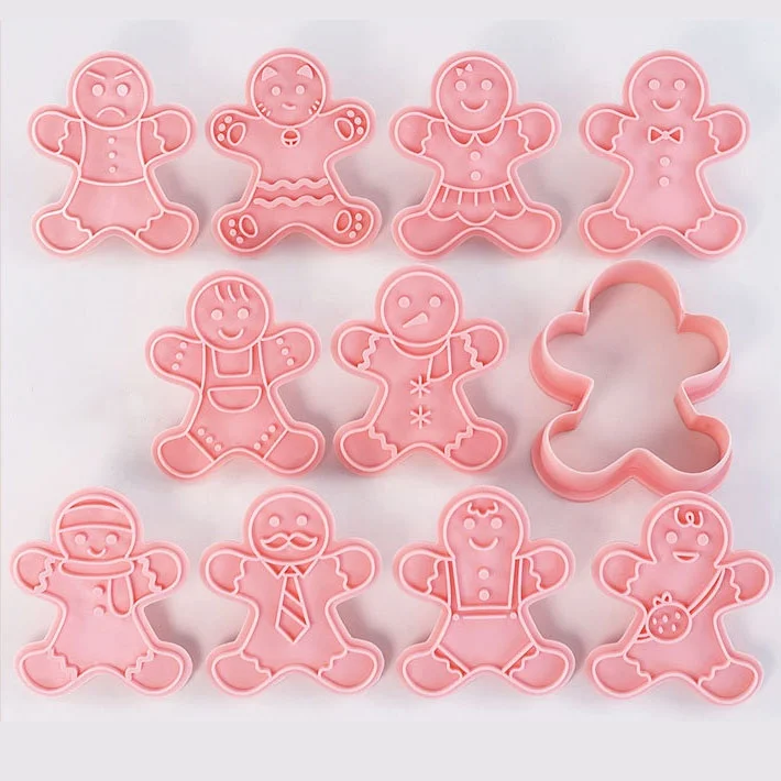 YJ Custom Christmas Gingerbread Man 10-Piece Set 3D Cookie Cutting Mold Disposable Food Grade Flipping Sugar Baking Tool