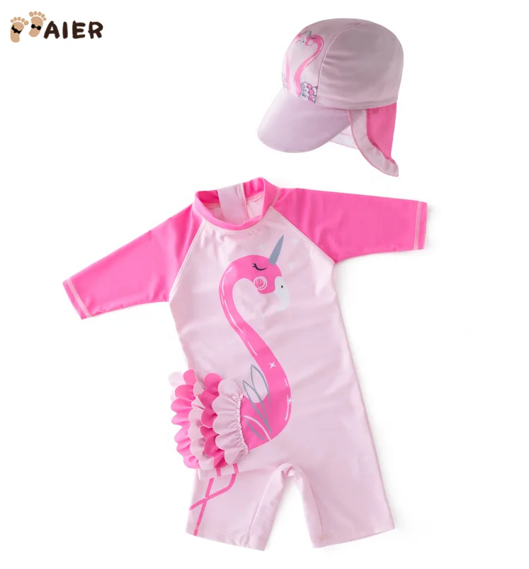 Baby Girl Swimwear Halloween Swimsuit Bathing Suit  Pink 3D Frill Mane Flamingo Beachwear Kids UV Protection