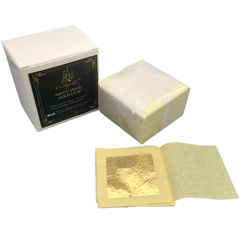 4.33 X 4.33 cm 24 K 99% Genuine Edible Real Healthy and Luxury Gold for Wine and Coffee Decoration Edible Gold Leaf Foil Sheets