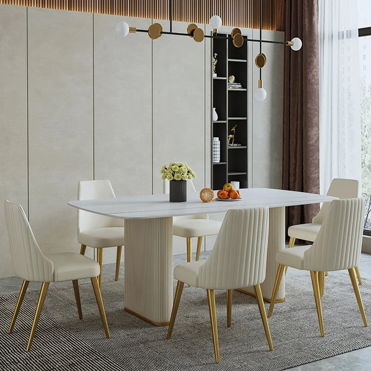 Light luxury dining table set  6 seater marble dinner table  rectangular dining room furniture