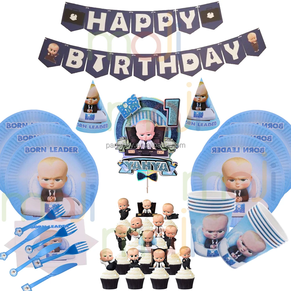 Baby Boss Disposable Tableware Theme Birthday Party Decorations Disposable Plates Cups Straws Tablecloth Supplies