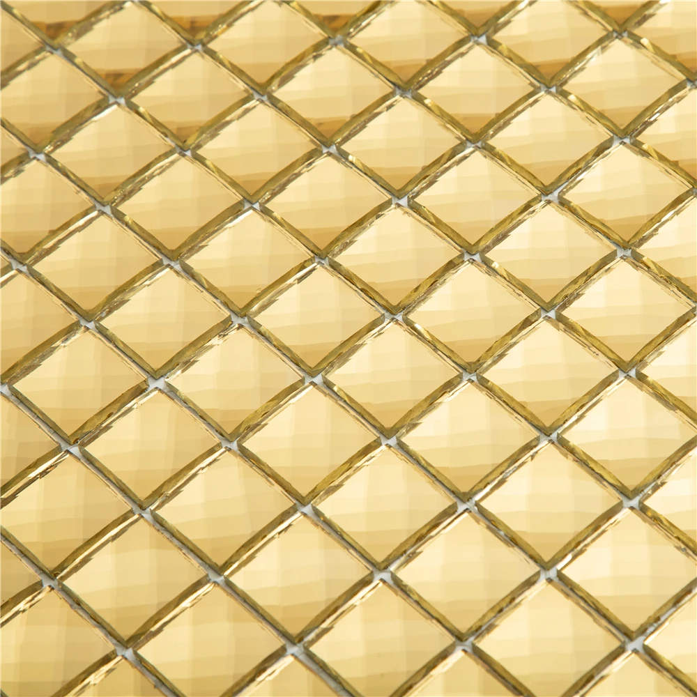 Mosaico Azulejo Backsplash Kitchen Decorative Crystal Square Glass Beveled Wall Golde Mosaic Mirror Tiles For Home Decoration