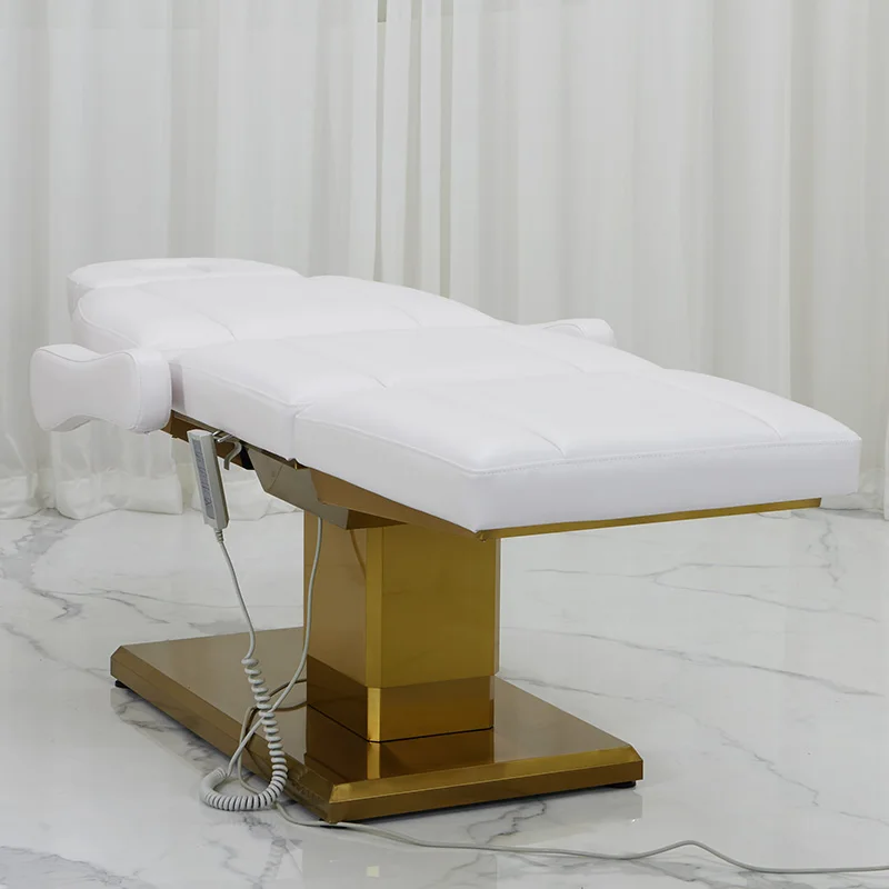 High-end luxury gold base beauty facial table electric massage pink lash bed for wholesale