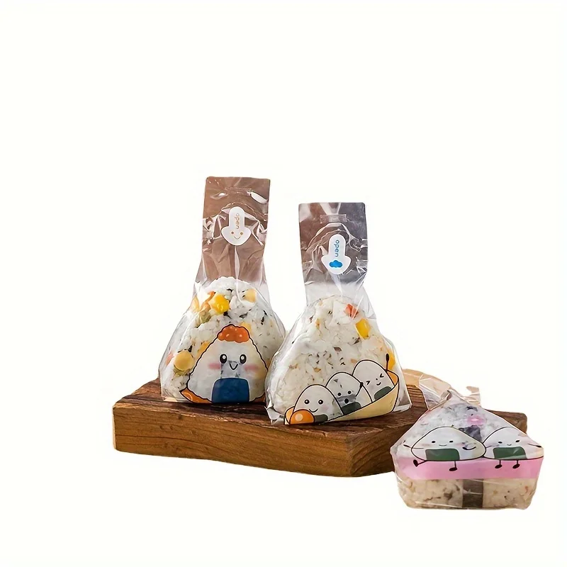 Custom Food Grade Opp Self Adhesive Disposable Onigiri Baggies Plastic Rice Balls Triangle Onigiri Wrappers Bags With Stickers