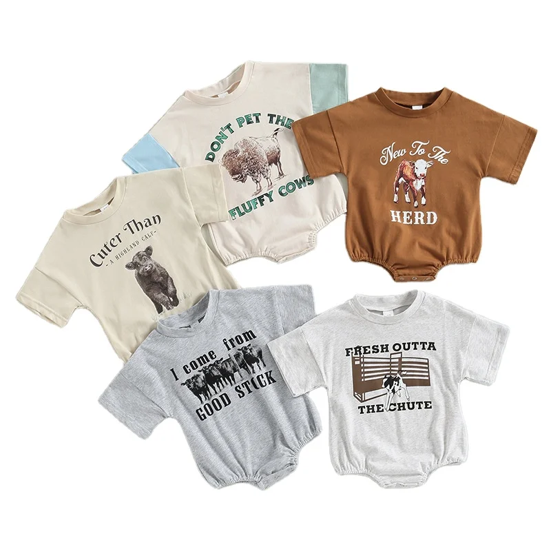 Farm Cow Newborn Infant Baby Boy Summer Clothes Oversized Romper Short Sleeve Tshirt Bubble Romper