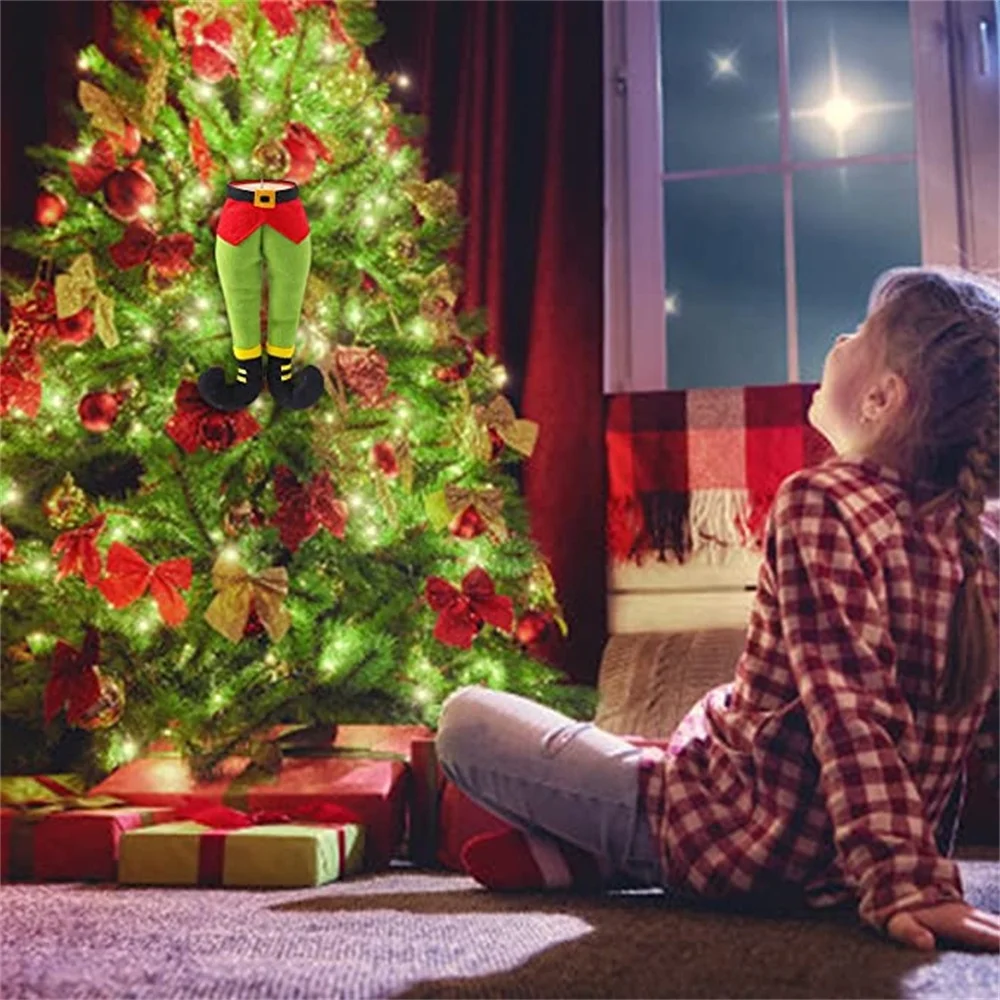 New 12.6 inches pendants Christmas window Christmas legs elf tree decorations indoor outdoor hangs green silver balls decoration