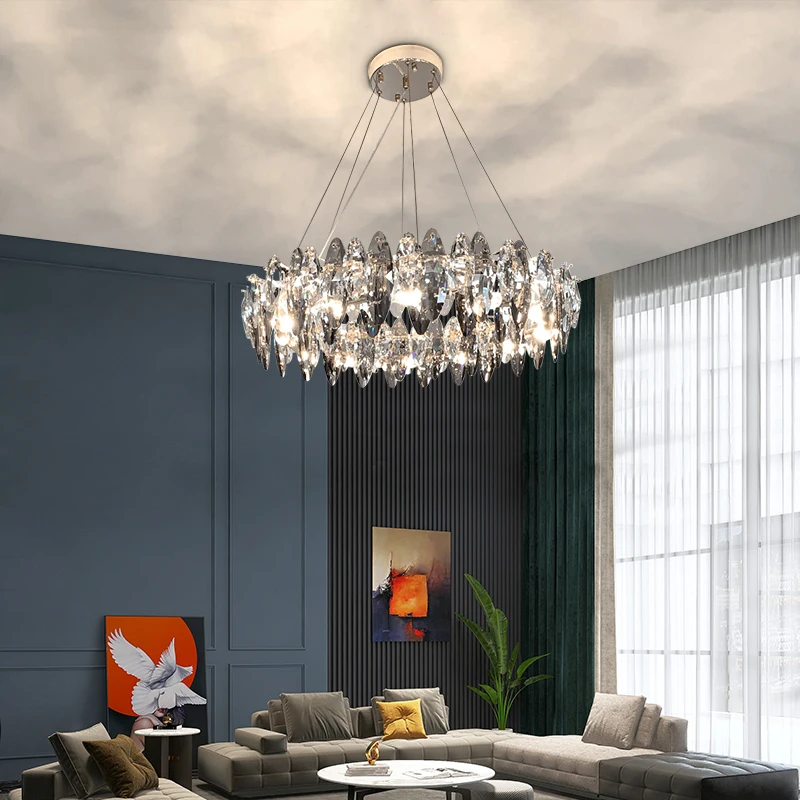 
LED Modern Oval Crystal Suspension Luminaire Lampen Chandelier Hanging Lamp Lighting Lustre Chandelier Lighting For Dinning Room 