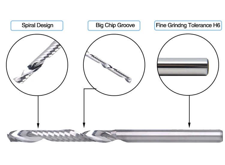 JR Solid Carbide Single Flute End Mill 1F Milling Cutter For MDF Aluminum Wood