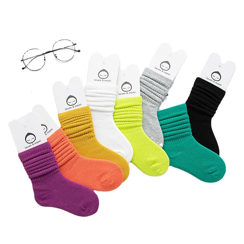 
Bright color little girl slouch socks long neon multi socks kids cotton slouch sock  (1600160742587)