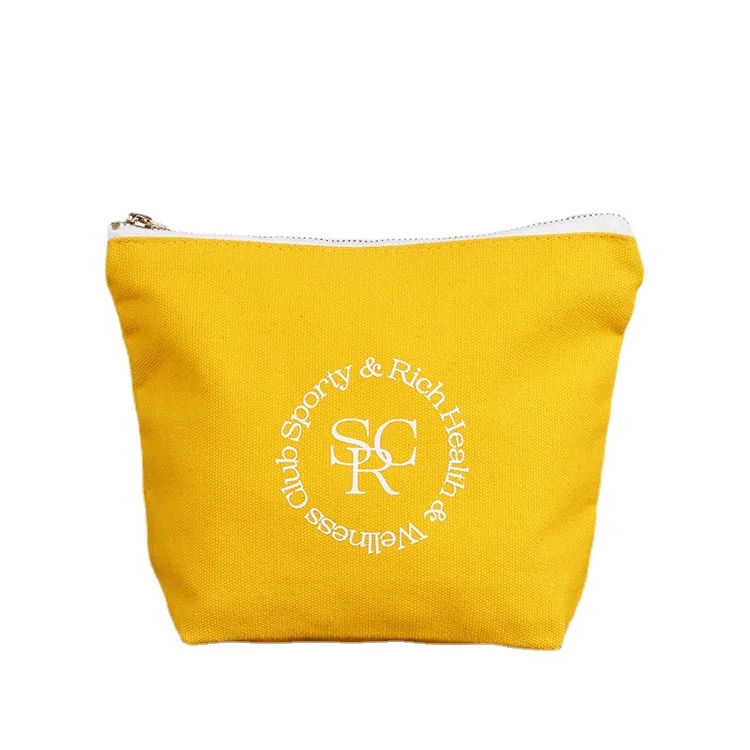Heavy Duty Thick 12oz Canvas Fabric Makeup Cosmetic Organizer Gift Zipper Pouch Bag With Custom Printed Logo
