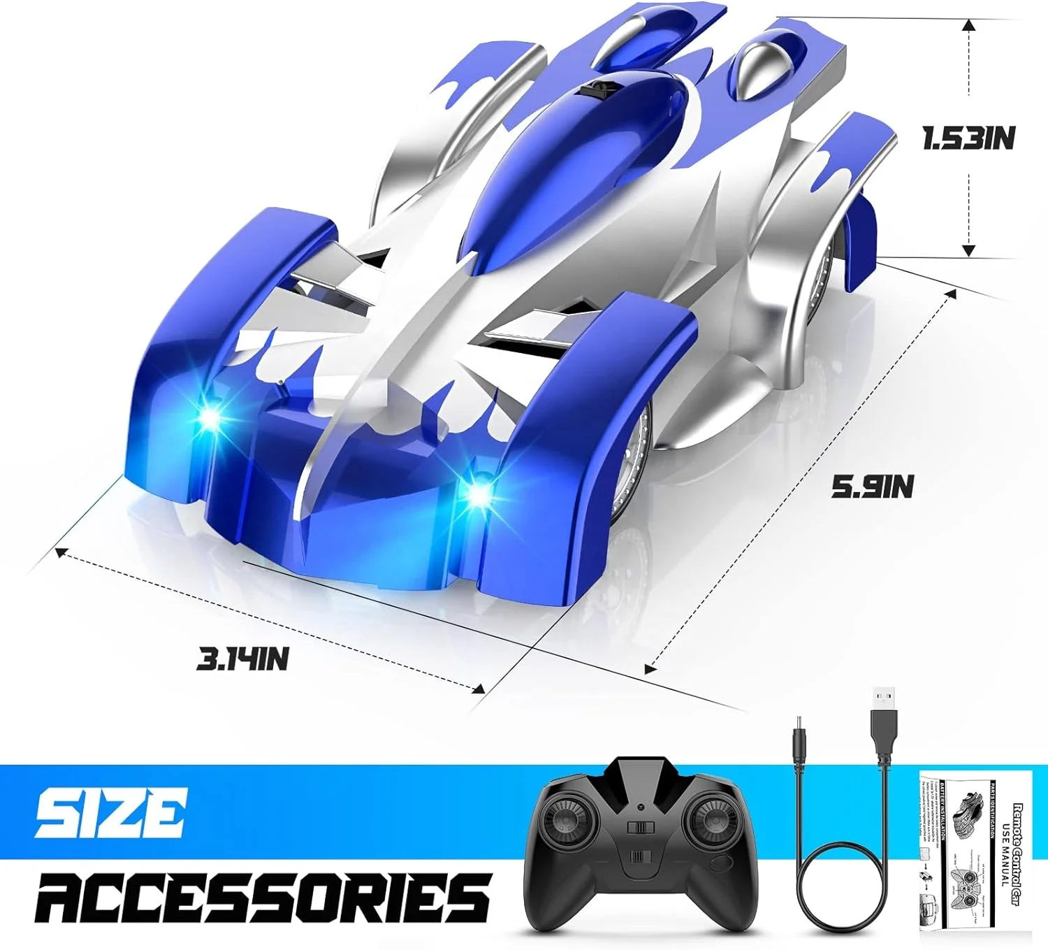 Rechargeable Wall Climbing Remote Control Car 360 Rotating Dual Mode RC Stunt Car with LED Car Light