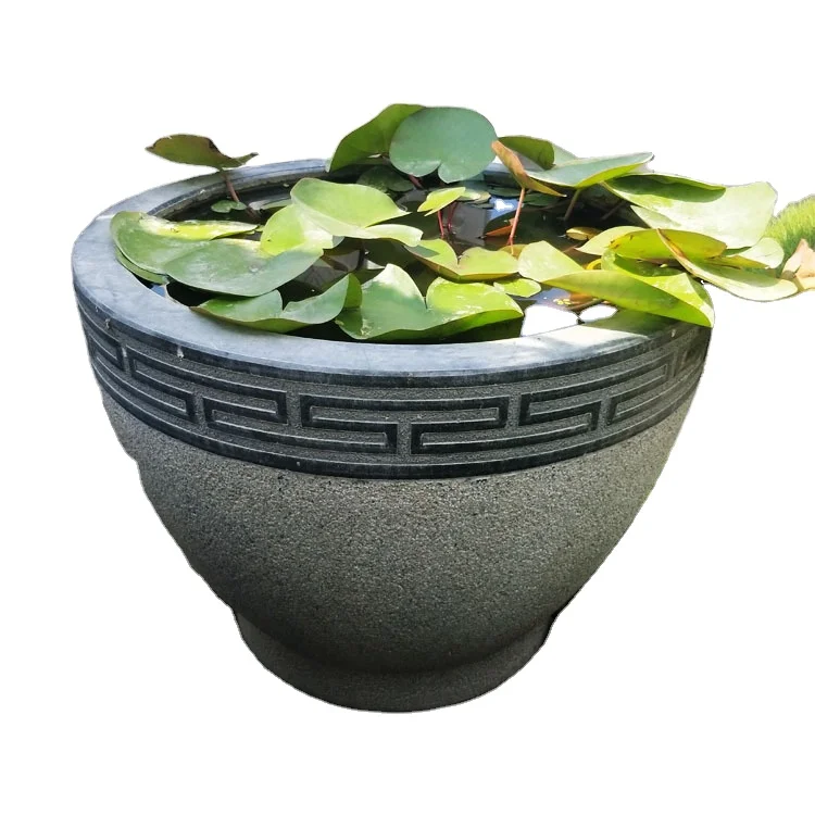 Antique Natural Granite Stone Bonsai Bowl Garden Landscape Stone Round Flower Planters Penjing Art Stone Pot High 40cm