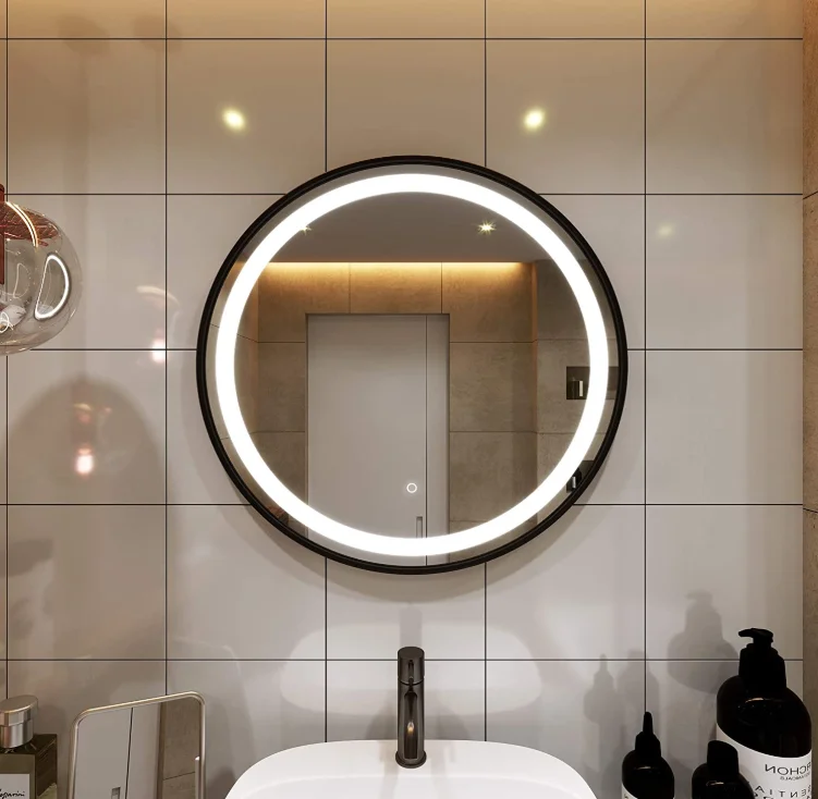 JITAI Mirror Black Border Modern Round Bathroom LED Makeup Hotel/Living Room Decorative Wall Girl Bedroom