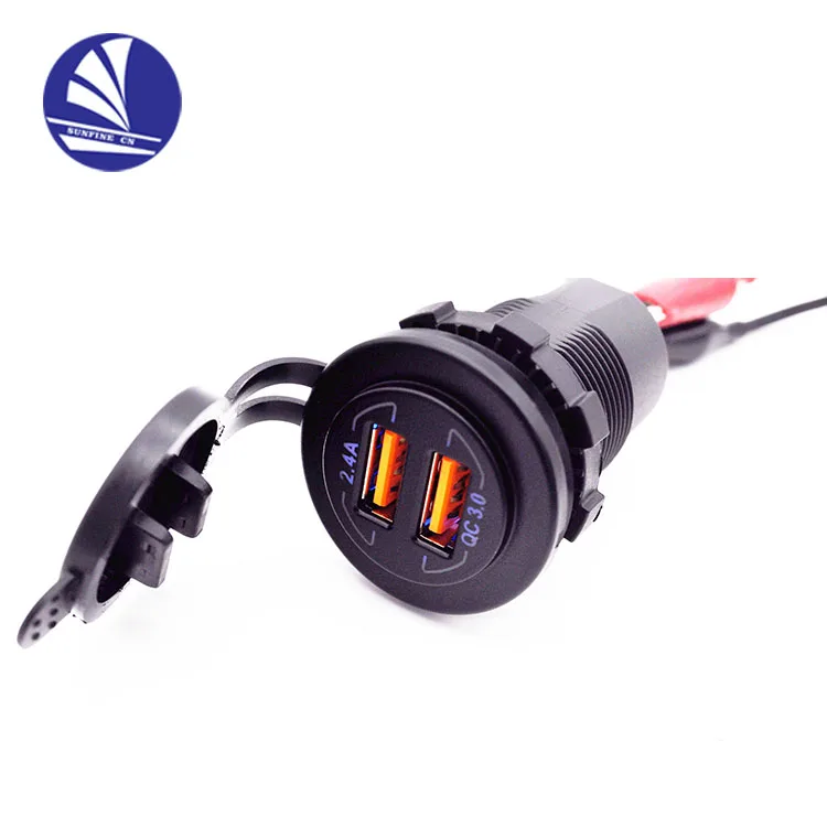 Fast Charging 3.0 USB Charger Socket Dual USB Power Outlet with QC 3.0 USB Port & 5V 2.4A Port Led Light for Car Boat Marine Rv