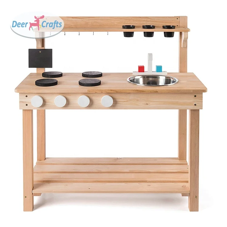 Latest outdoor natural wooden mud toy kitchen set for children DC10675