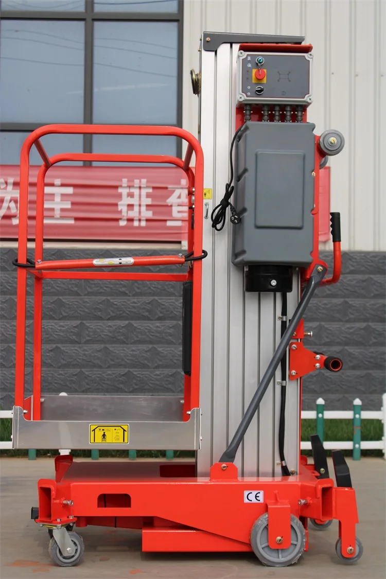 GTWY1 China Hydraulic Single Mast 4.7m 6.2m 7.8m 9.2m 10.4m 12m Aluminum Alloy Aerial Platform Vertical Lift