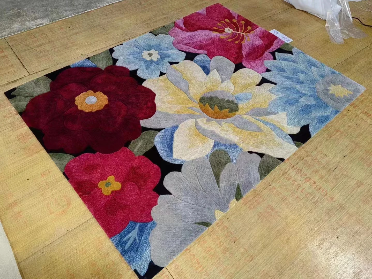 New Zealand imported wool European blue flowers American villa living room coffee table carpet bedroom hall office