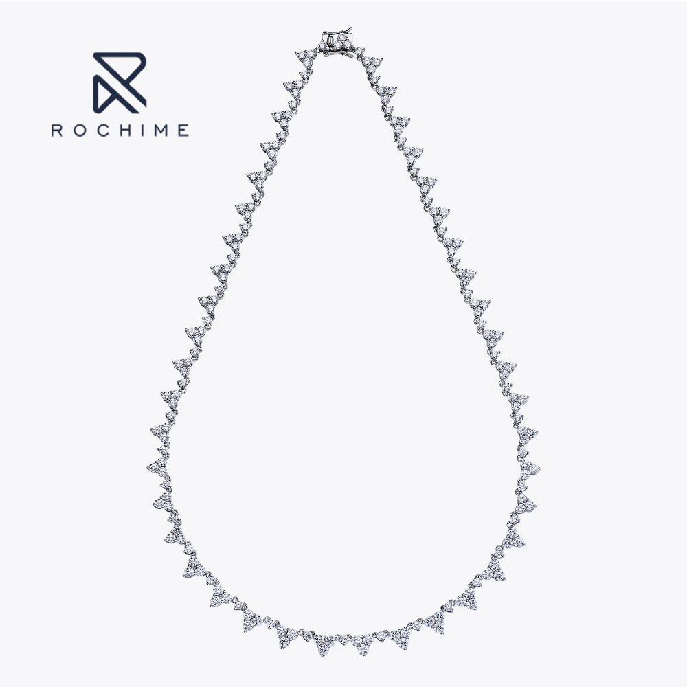 Rochime full circle triangle lab grown diamond necklace s925 silver gold plated 5a zircon jewelry for women
