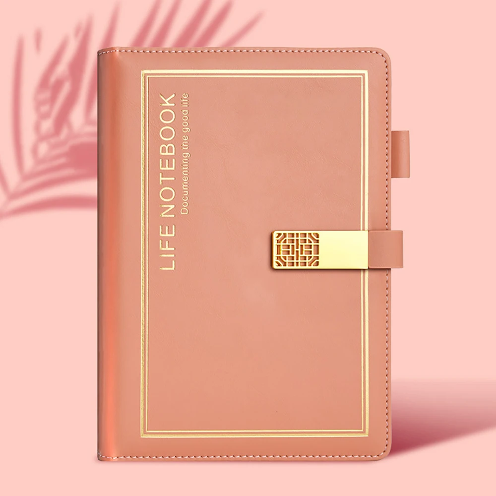 Personalized A5 Softcover Pu Leather With Metal Button lift journal leather notebook gift with pen 2026 notebook