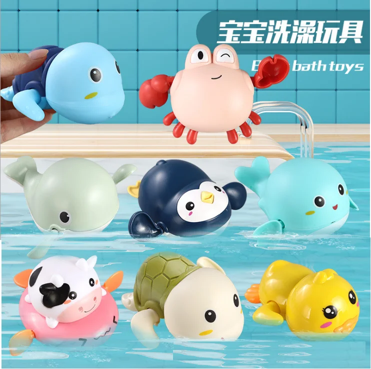 Plastic material bath toys swimming animal windup toys
