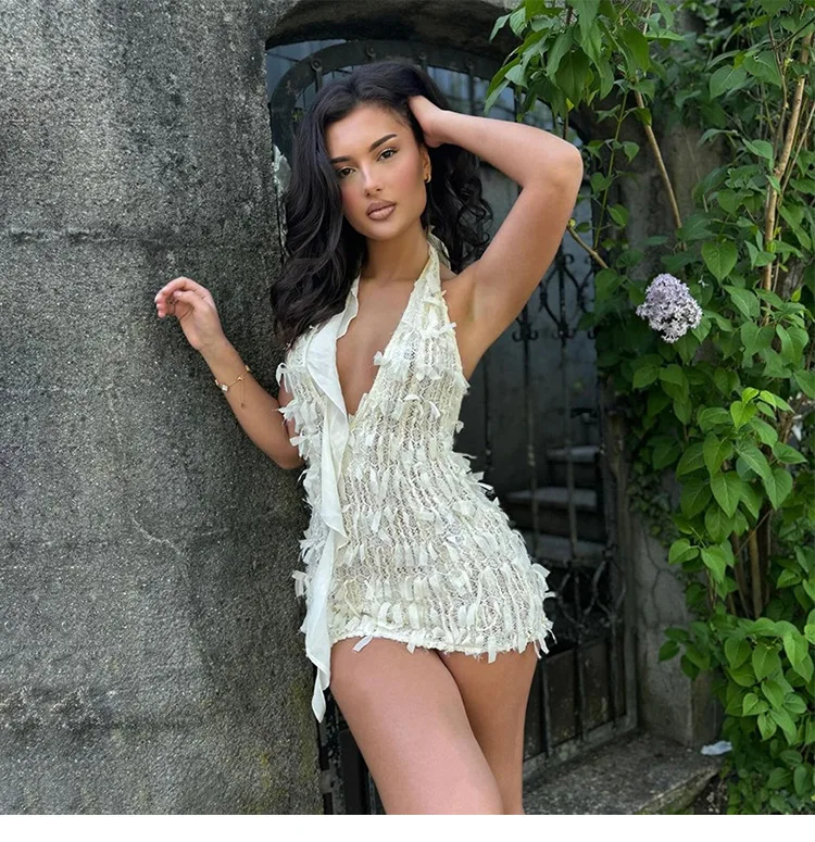 New Product Ideas Deep V Neck Breathable Backless Sexy Elegant Mini Dresses for Women