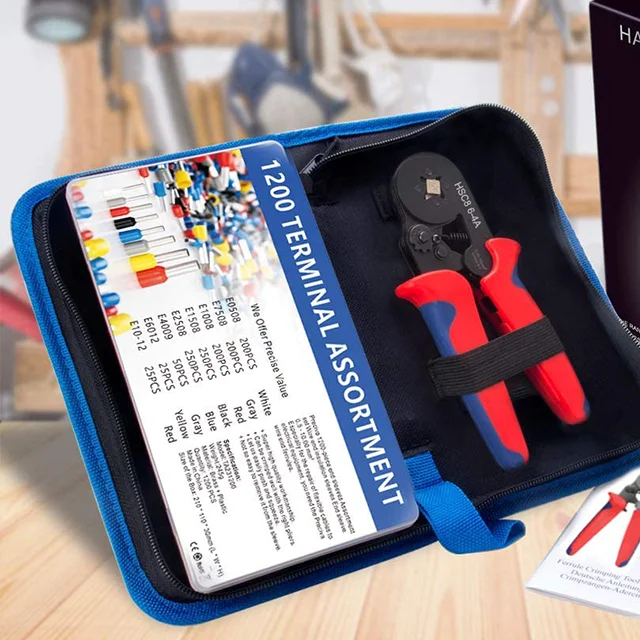 Hand Crimping Tool Crimper Pliers Kit With 1200 PCS Insulated Terminal Blocks Wire Ferrules Box