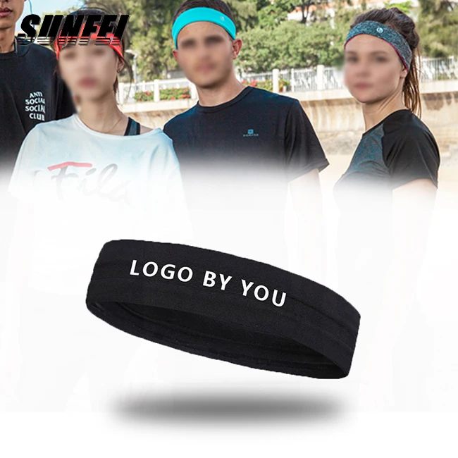 sunfei Custom logo yoga Sports Headbands Fitness Colorful Nylon Elastic Head band anti slip Women Hair Accessories for kid/adult