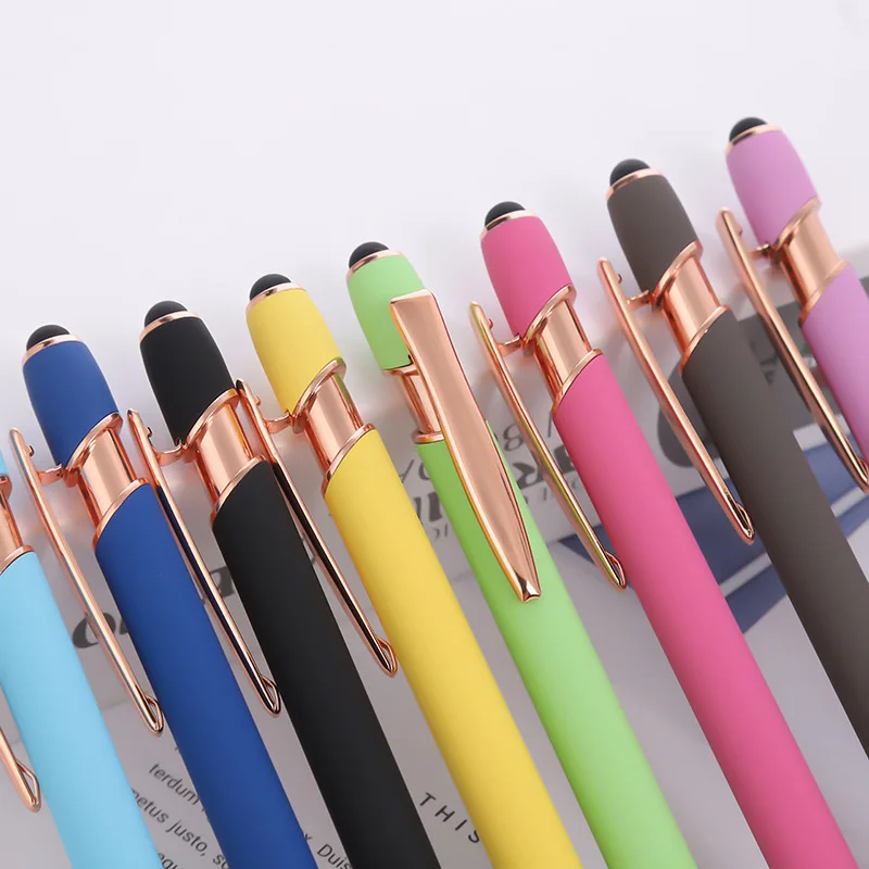 Business Gifts Ball Point Soft Cover Promotional Metal Rubberized Ballpoint Pen Aluminum Touch Stylus Custom Logo Pens