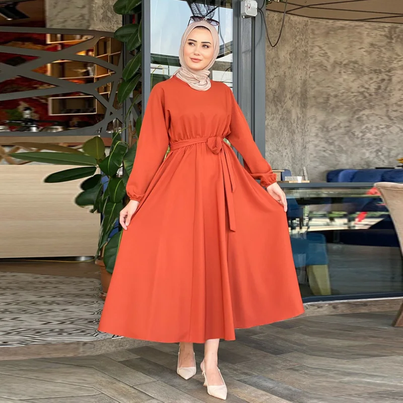 New fashion womens plus size casual elegant long sleeve loose tunic lace up muslim maxi  dress