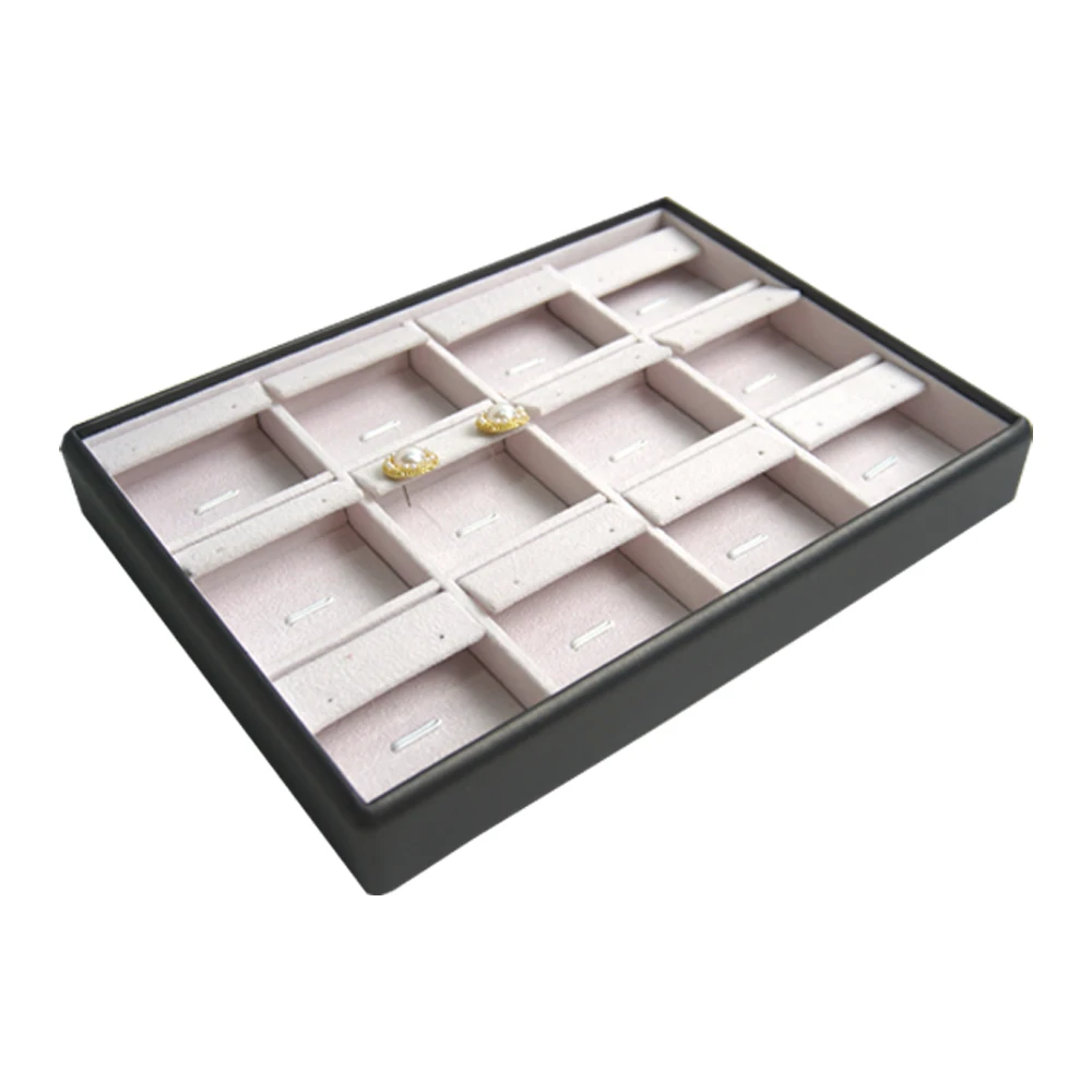 Luxury Custom Exhibidor Joyeria Aretes Bandeja Cuero Stackable Jewlwey Tray Earring Microfiber Jewelry Trays For Store Display