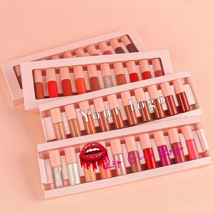 10 pieces Lip gloss set Waterproof matte lipgloss custom lis stick in packaging box private label nude lip gloss kit
