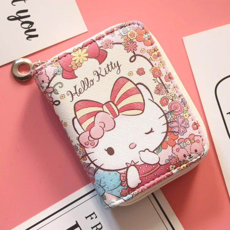 Кошелек для мелочи hello kitty с милым мультяшным рисунком Женский студенческий мини-кошелек на молнии Короткий держатель карт