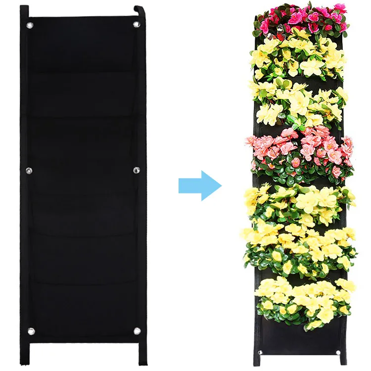High quality felt garden grow bag 7 Pockets Manufacturer Felt Hanging Planter Vertical Garden Grow Bags