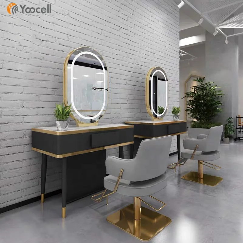 Классическая роскошная мебель Yoocell для парикмахерской светодиодная зеркальная станция зеркало