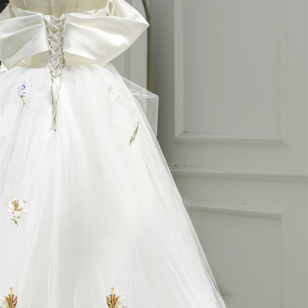 Lily Embroidery Tulle Satin Pleated Off Shoulder Wedding Bride Gown Gowns for Bride RL300-2