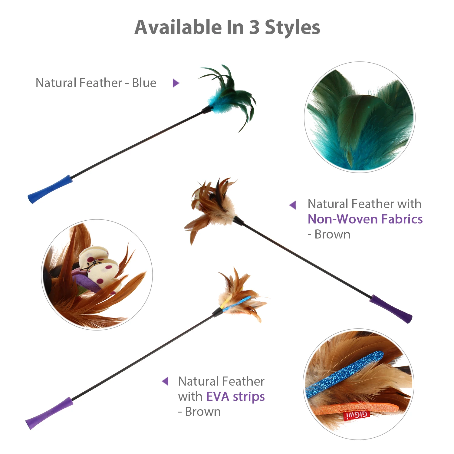 Hotselling Cat Stick Toys Soft Feather Cat Toys Interactive Cat Toy with TPR handle