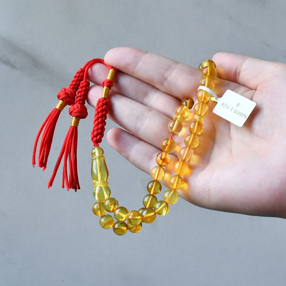 NAM19 Baltic Amber Prayer Beads Amber Rosary Transparent Tasbih Tesbih Amber Muslim Prayer 33 Beads Tasbeeh Muslim Prayer Beads