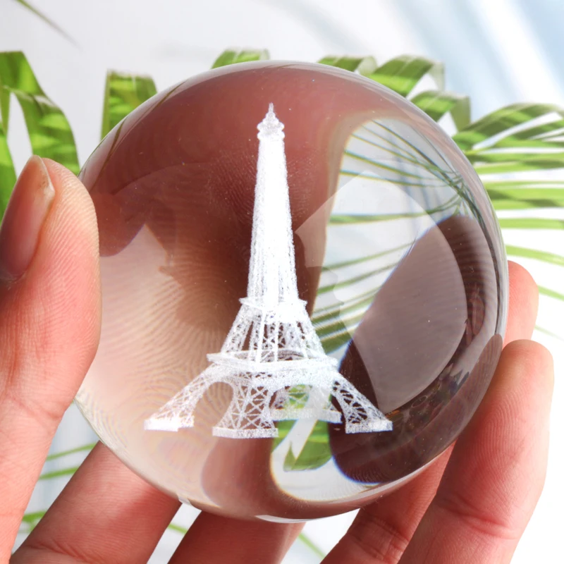 Laser Engraved Globe With Base 3d Miniature Figurine Fengshui Crystal Ball for Decoration