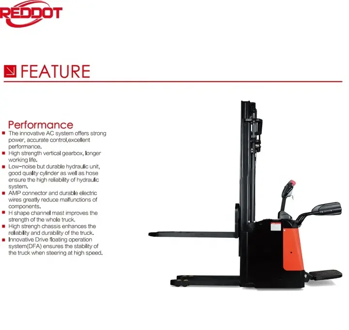REDDOT Max Series 1.6ton 2.0ton standing electric pallet stacker forklift with platform