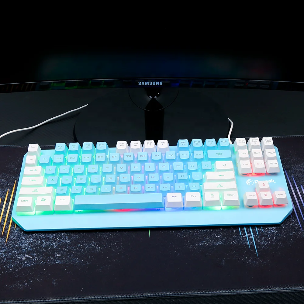 Wholesale Compact Portable Mechanical Feel Rainbow Backlit 87 Keys TKL USB E-sports Wired Membrane Gaming Keyboard for PC Laptop