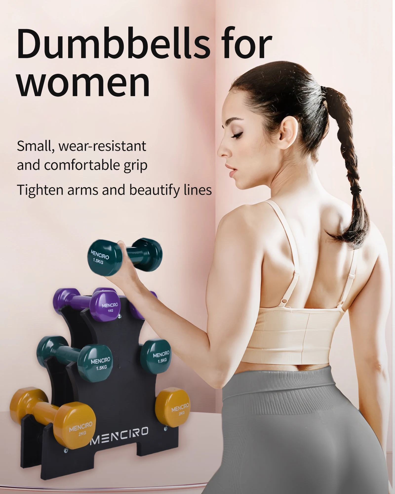 Manufacturer Supply Gym Home Workout Free Weight Fitness Women Bodybuilding Colorful Fitness Solid Weights Dumbbell Set
