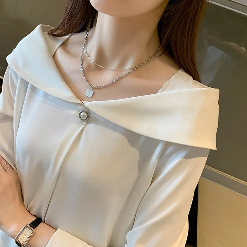Autumn Women V-Neck Long Sleeve White Chiffon Blouse Tops Women Blusas Mujer De Moda 2022 Blouses Femme Shirts D620