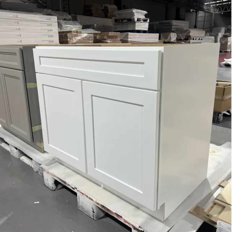 Wholesales RTA Modern Kitchen Cabinets White Shaker Door Plywood Carcass With Drawers and Shelves