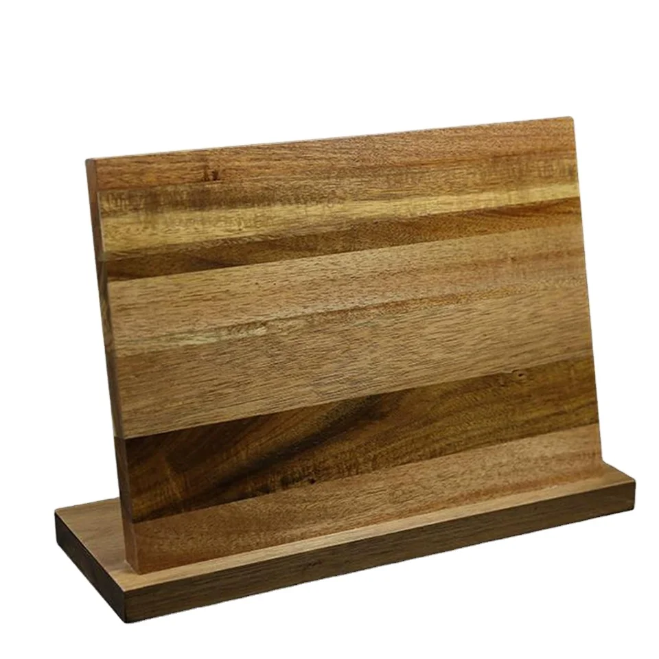 Custom Multi Purpose Functionality Organizing Kitchen Nature Magnetic Acacia Wood Kitchen Knife Holder and Stand