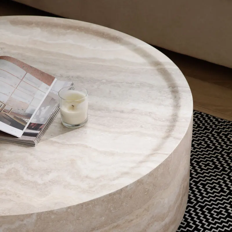 HZX Luxury Modern Travertine Marble Coffee Table Contemporary Living Room Furniture Cut-to-Size Artificial Stone Unique Design