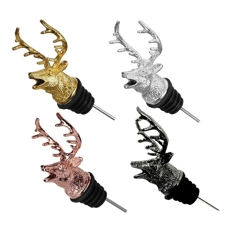 Custom Animal Stainless Steel Christmas Wine Bottle Pourer Deer Head Bar Wine Pourer Funny Wine Bottle Stopper