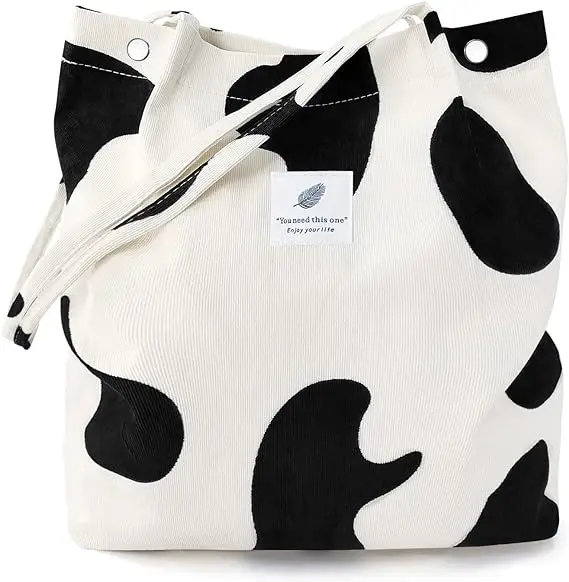 Factory Sale Black And White Nature Fashion Corduroy Handbag Organic Custom Cotton Tote Bags