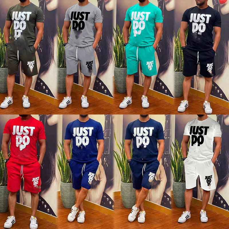 Custom Logo Summer Sportswear Shirt And Shorts Set For Men Cotton Running Custom Men Short Set