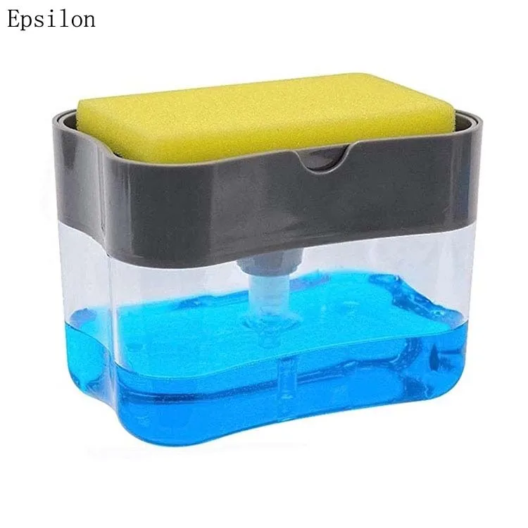 Epsilon New 2-in-1 Liquid Soap Dispenser Pump Sponge Caddy For Dish Soap Sponge Home Bathroom Kitchen Accessories